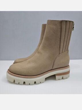 Korks Kork Ease Vivi Ankle Boot Womens 9 Tan Cream Zip Lug Sole Chunky Moto NEW